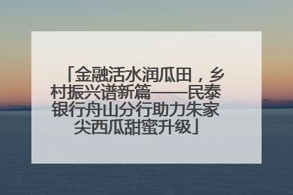 金融活水润瓜田，乡村振兴谱新篇——民泰银行舟山分行助力朱家尖西瓜甜蜜升级
